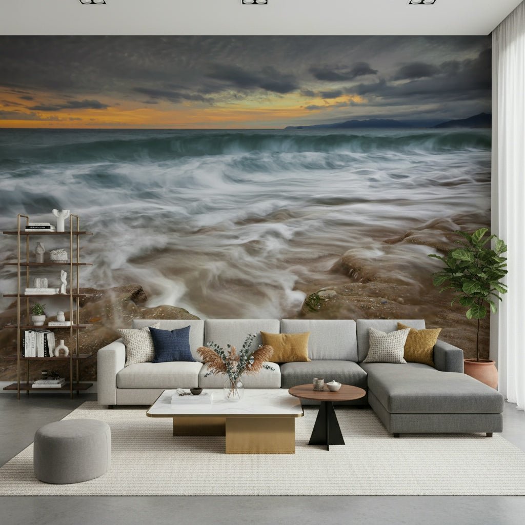 A graceful subtle pattern wall mural in cool, dark tones.
