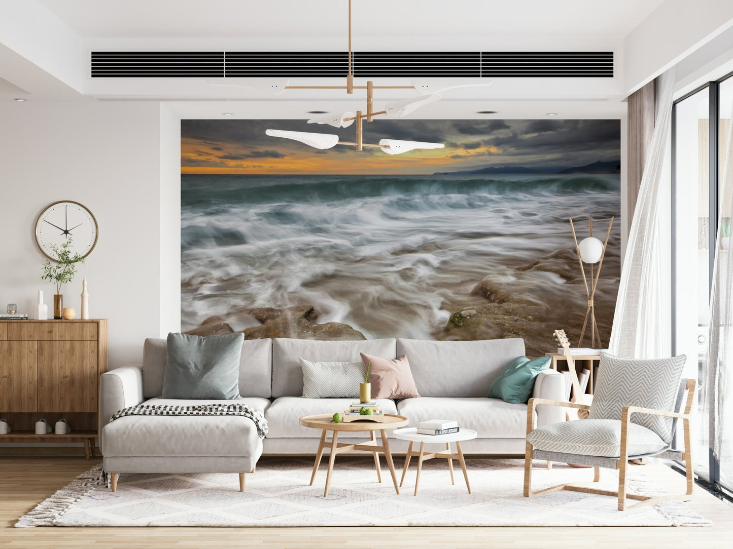 A contemplative gentle wave wallpaper mural for a feature wall.
