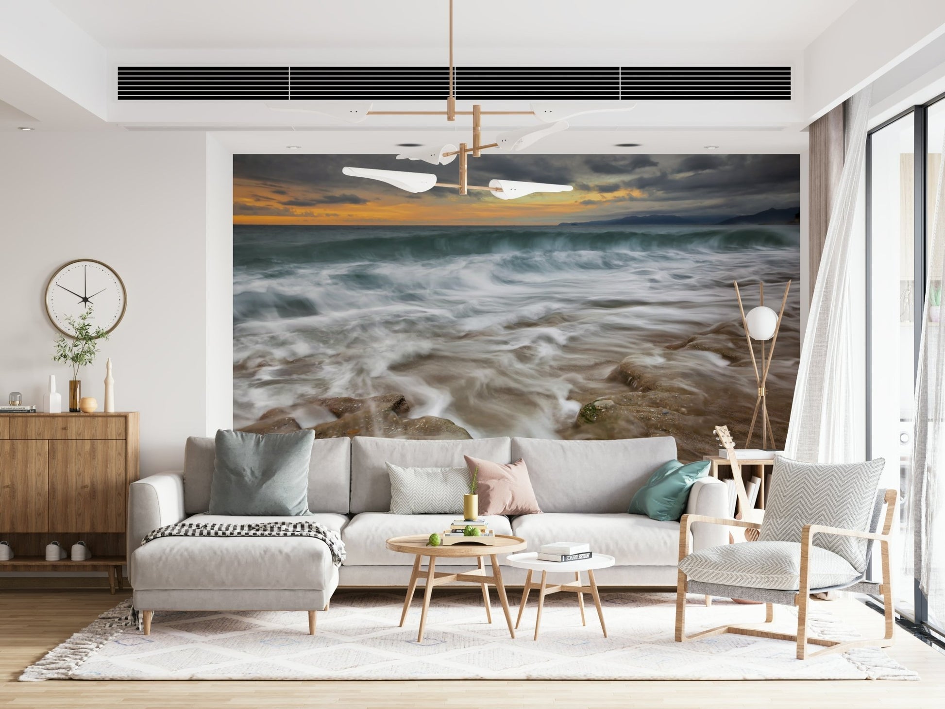 A contemplative gentle wave wallpaper mural for a feature wall.