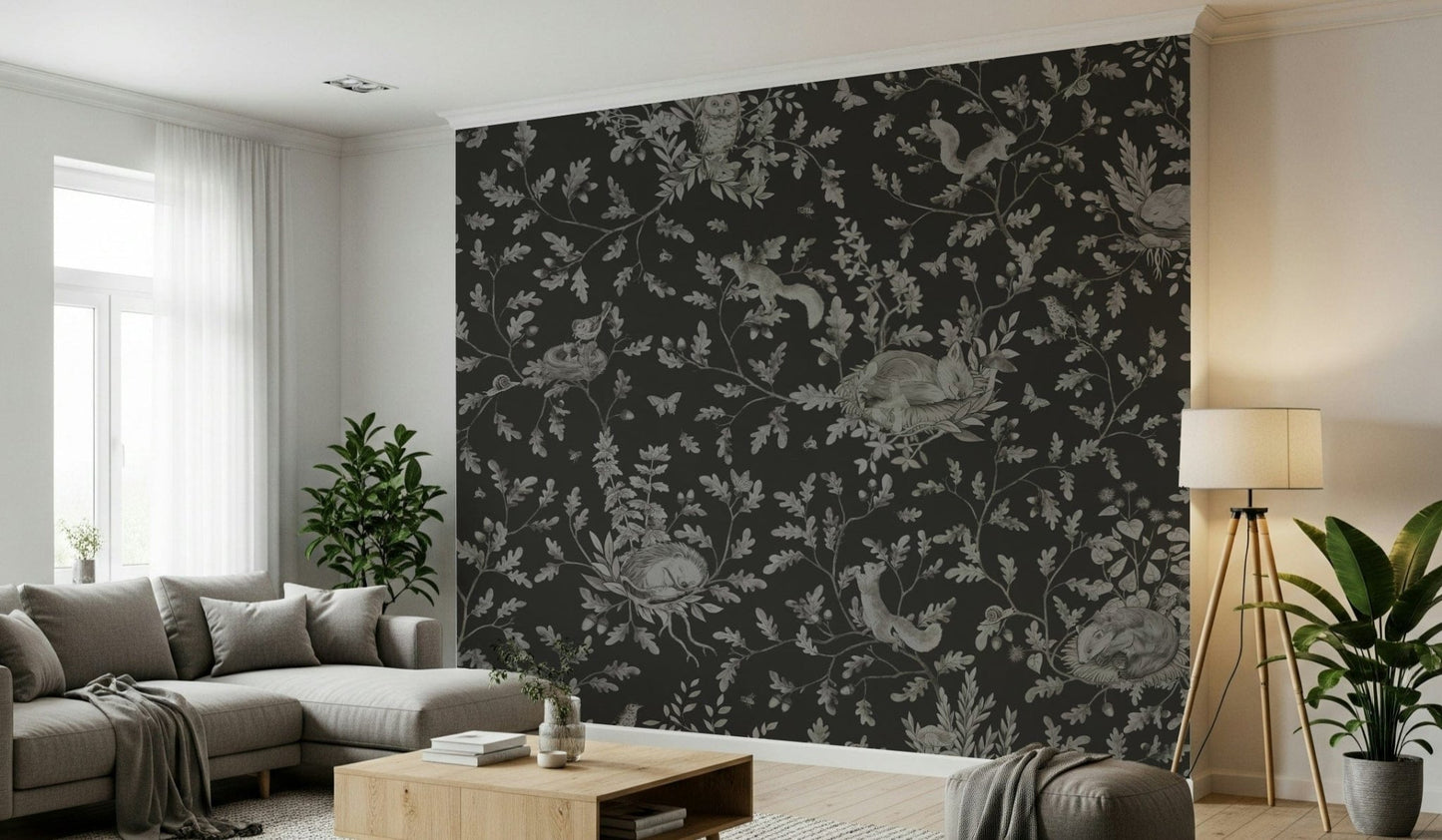 Backdrop showcasing the striking depth of Twilight Woods Wall Mural