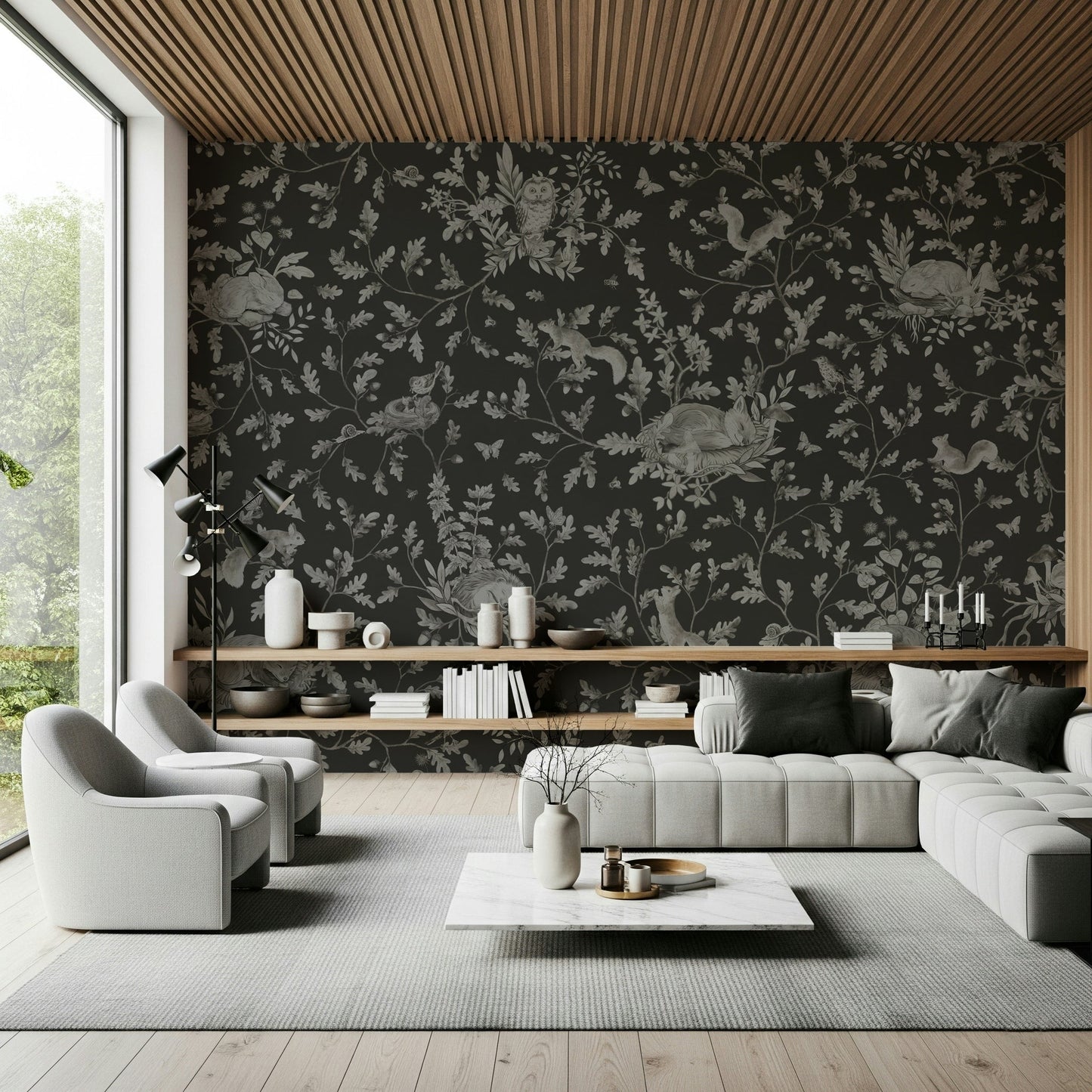 Sophisticated living area featuring Twilight Woods Wall Mural