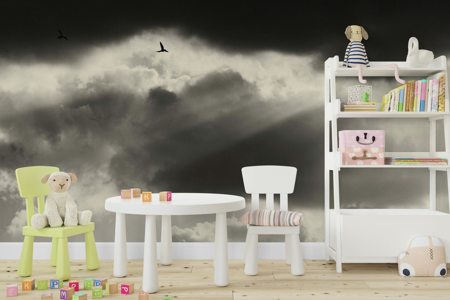 An artistic seamless two-wall mural on minimalist wallpaper., GD4850