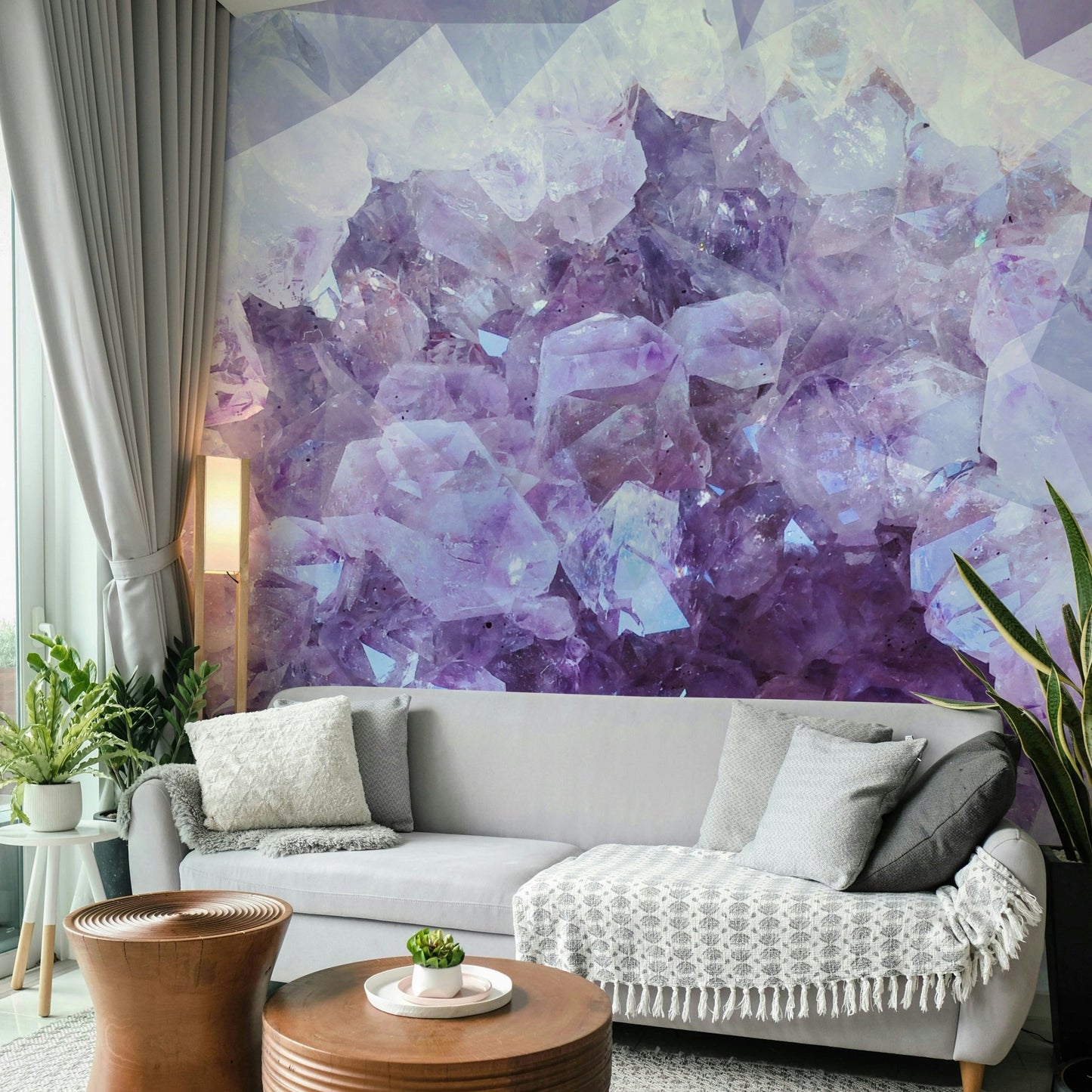 Mural wallpaper with purple hues

