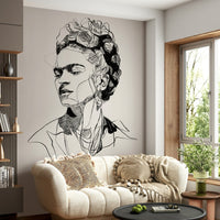 Moody lounge styled with Unbroken portrait wall mural in a dark interior setting