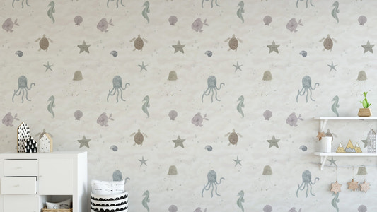 Undersea creatures in soft pastel wallpaper