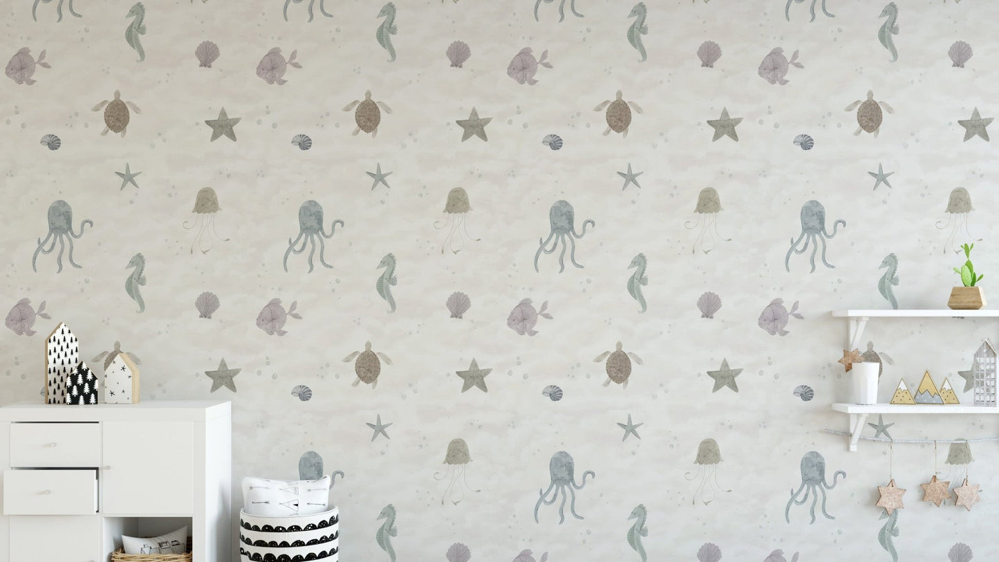 Undersea creatures in soft pastel wallpaper