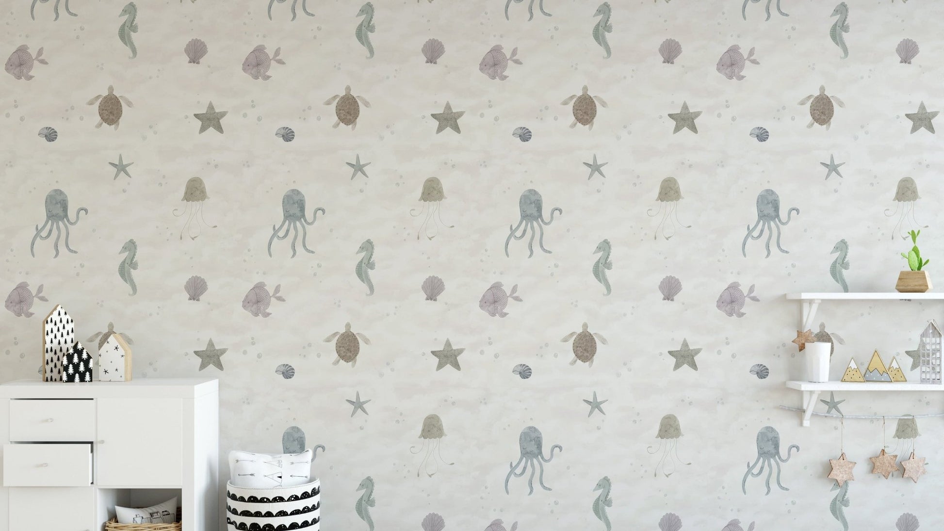 Undersea creatures in soft pastel wallpaper