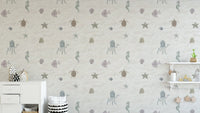 Undersea creatures in soft pastel wallpaper