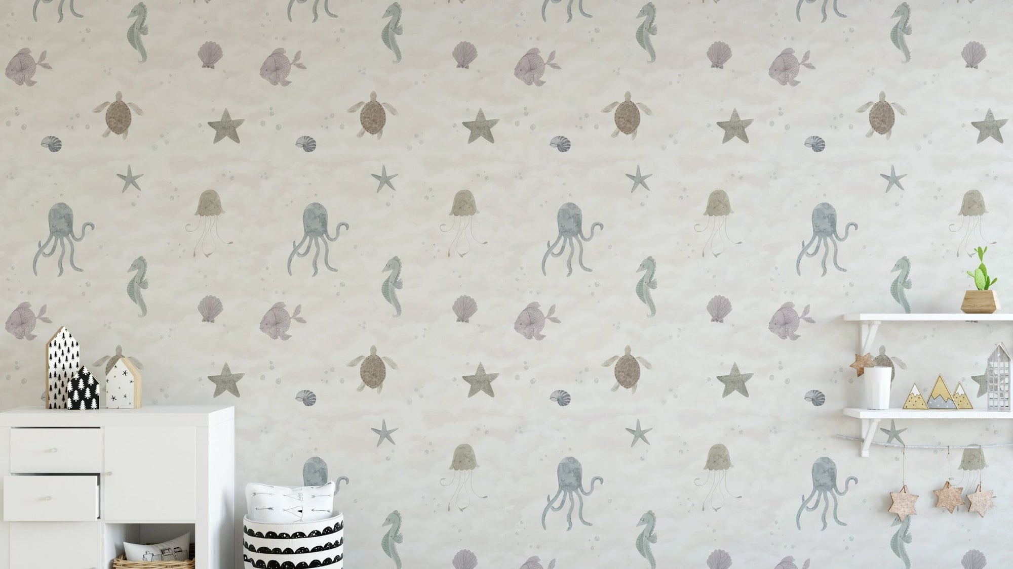 Undersea creatures in soft pastel wallpaper, C95