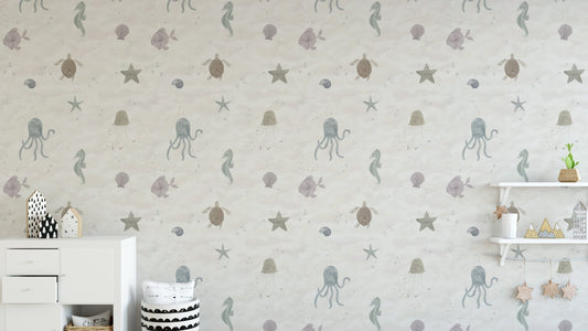 Undersea creatures in soft pastel wallpaper