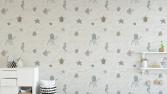 Undersea creatures in soft pastel wallpaper, C95