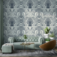 Botanical ocean wallpaper with sea plants and corals

