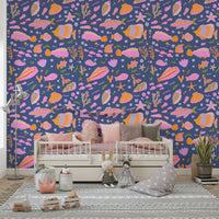 A wallpaper design with a whimsical undersea scene.

