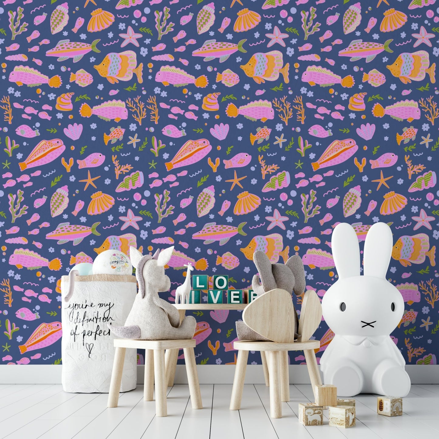 The colors are soft and cheerful tones.


