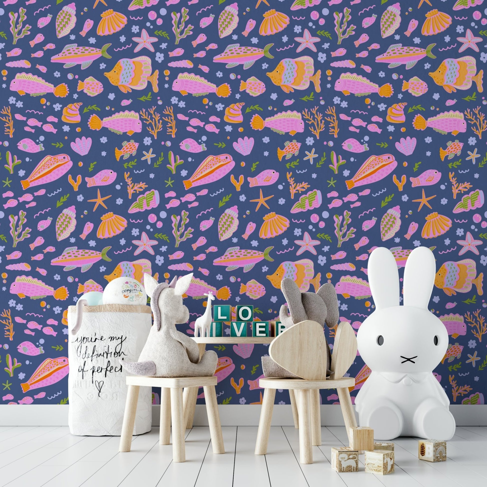The colors are soft and cheerful tones.

