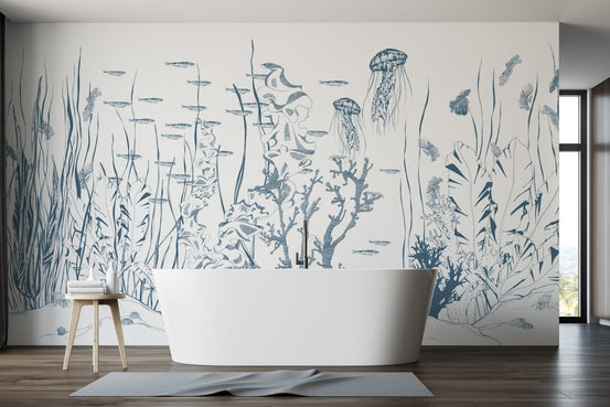 Hand-drawn ocean wallpaper with coral reef B723
