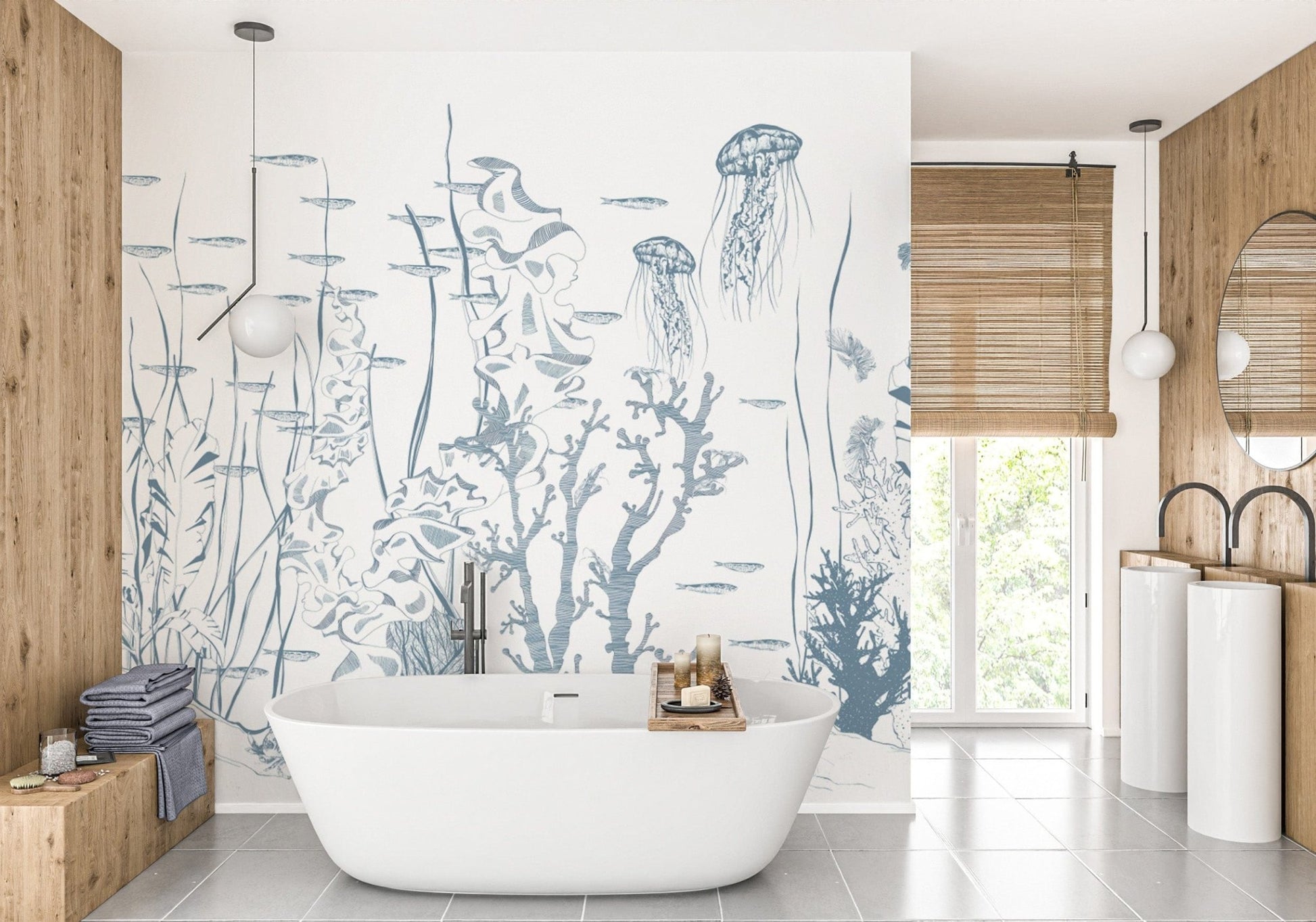 Nautical-themed underwater sketch wallpaper
