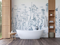 Fish and seaweed pattern ocean wallpaper
