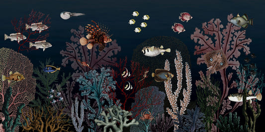 Roaring Reef Blue Wallpaper Murals