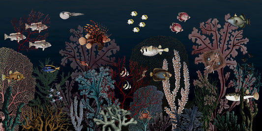 Roaring Reef Blue Wallpaper Murals