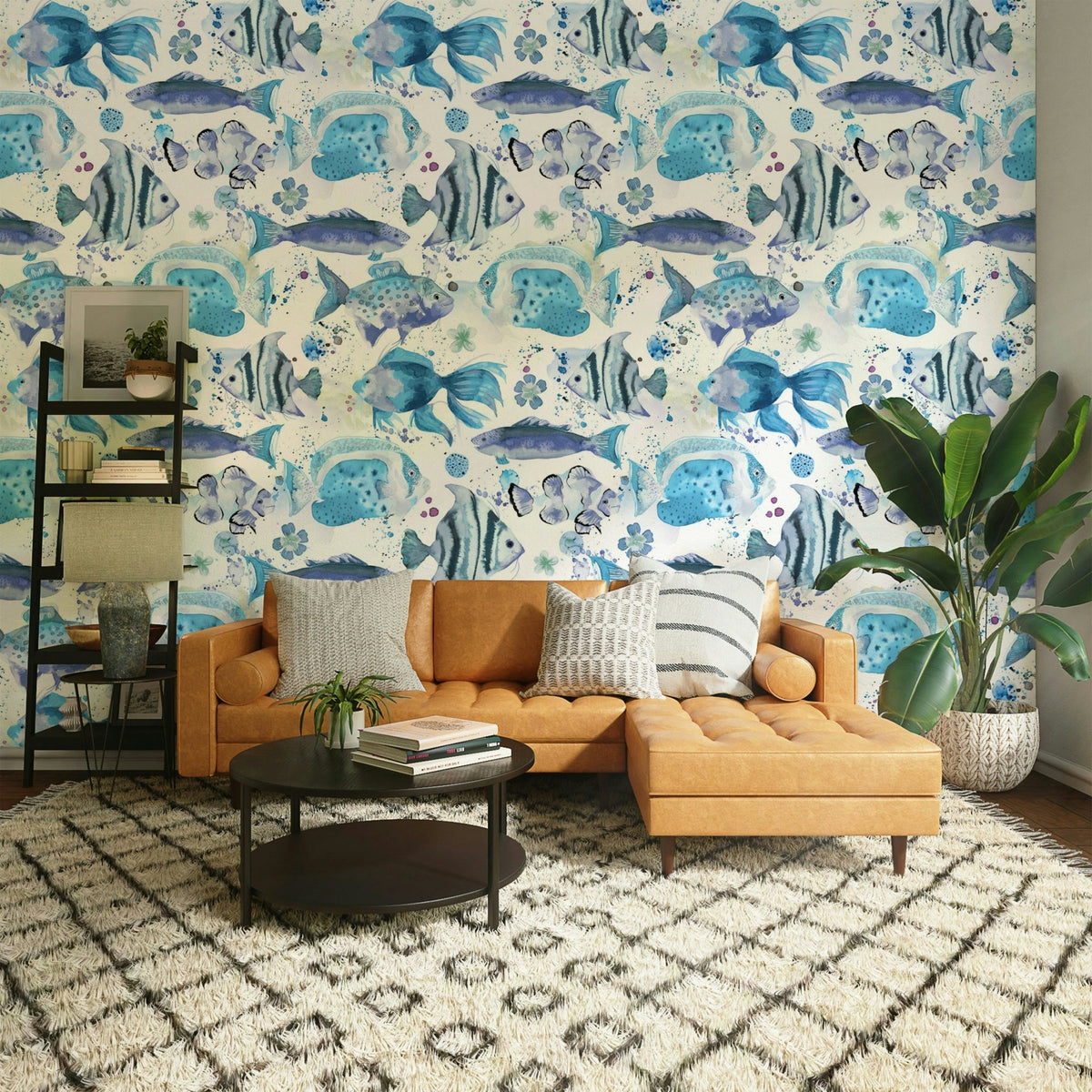Ocean fish wall design in shades of blue, GD1535