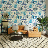 Ocean fish wall design in shades of blue, GD1535