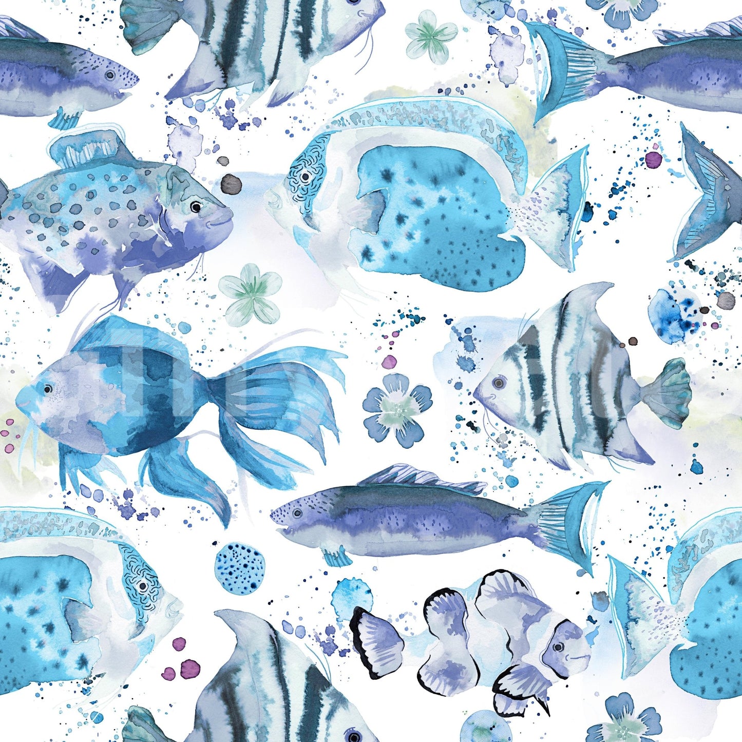 Blue ocean wall mural with colorful fish pattern, GD1535