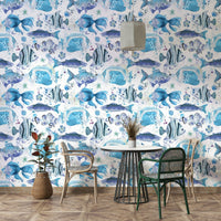 Hawaiian ocean mural with vibrant sea life, GD1535