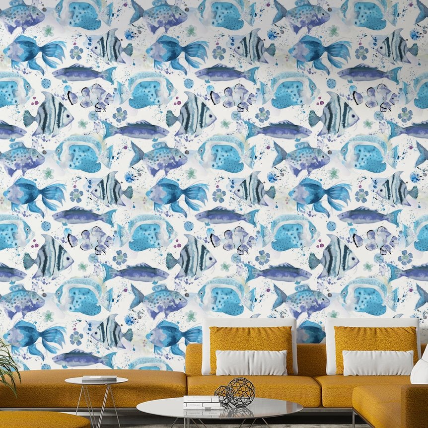 Blue sea wallpaper featuring tropical fishes, GD1535