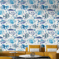 Blue sea wallpaper featuring tropical fishes, GD1535