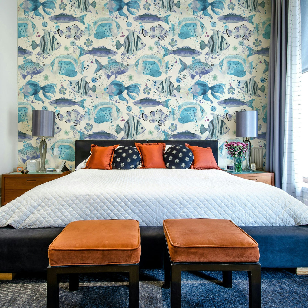 Sea wallpaper with coral reef and ocean animals, GD1535
