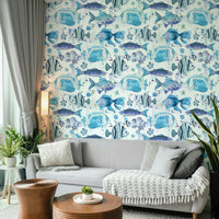 Bright marine wallpaper with Hawaiian fish art, GD1535