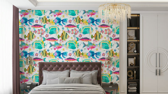 Tropical fish wallpaper with ocean pink background, GD1536
