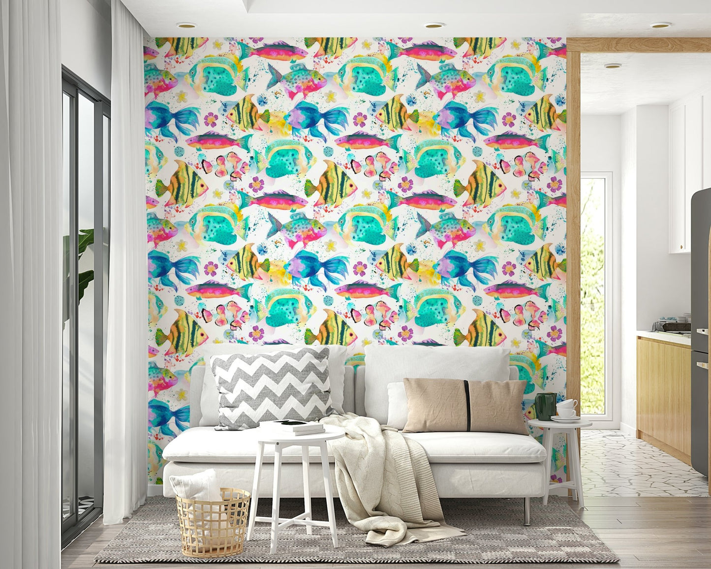 Sea-themed wallpaper featuring tropical fishes

