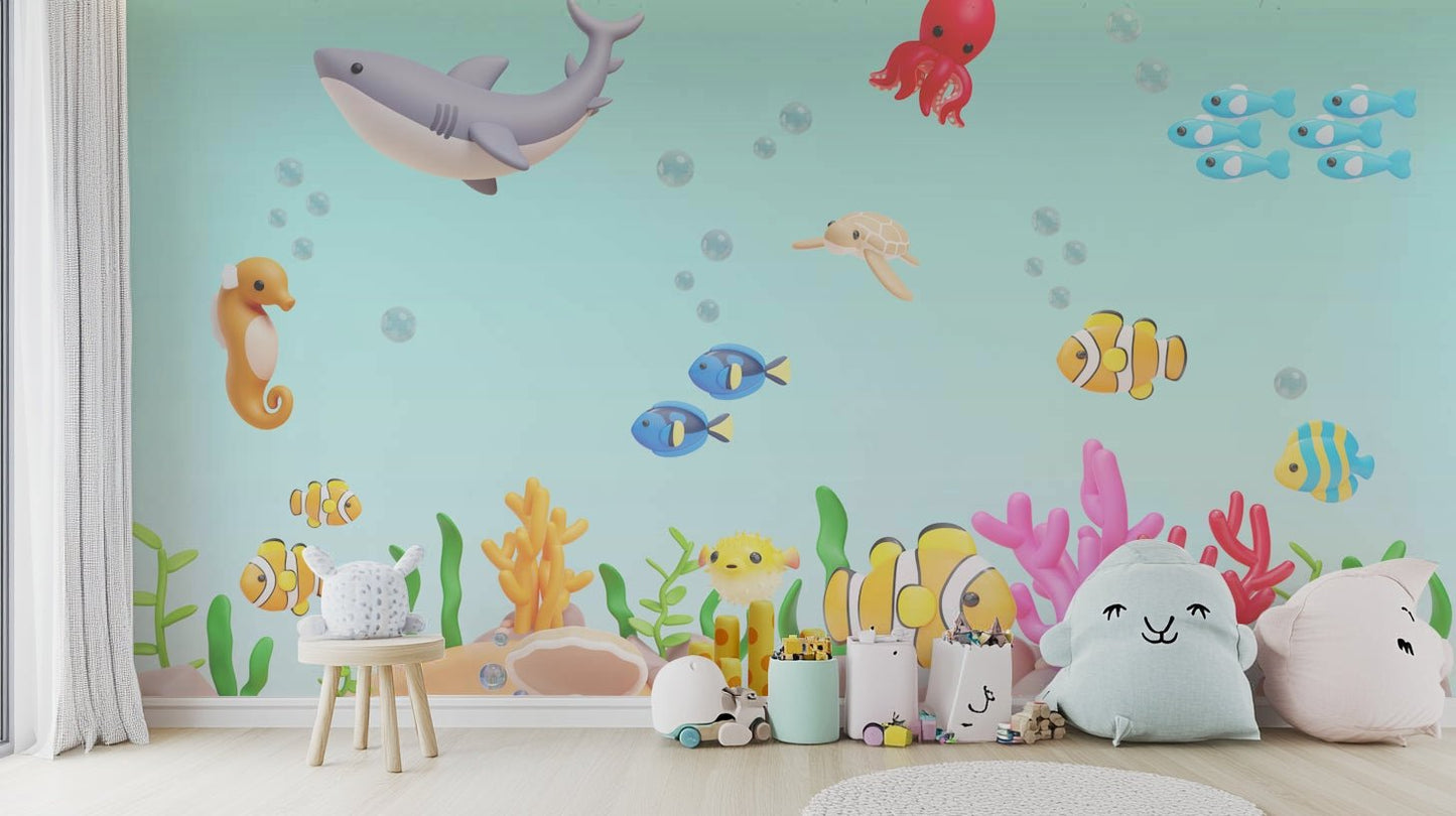 The mural is created for an entire wall, providing an immersive feel.
