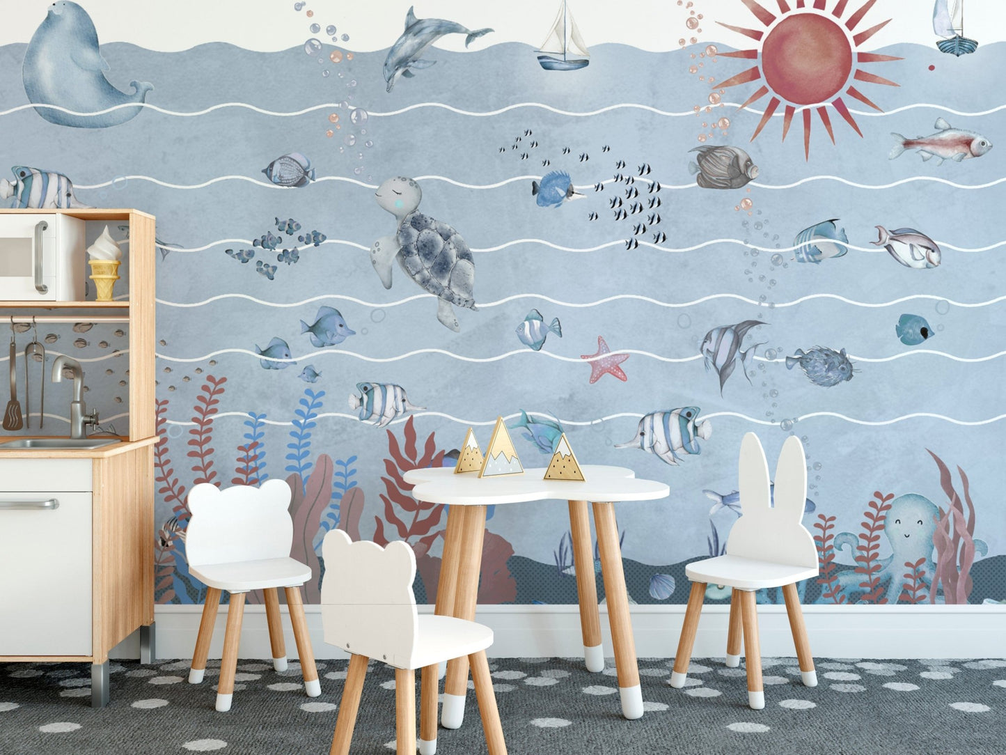 Sea Creatures Underwater Marine Mural

