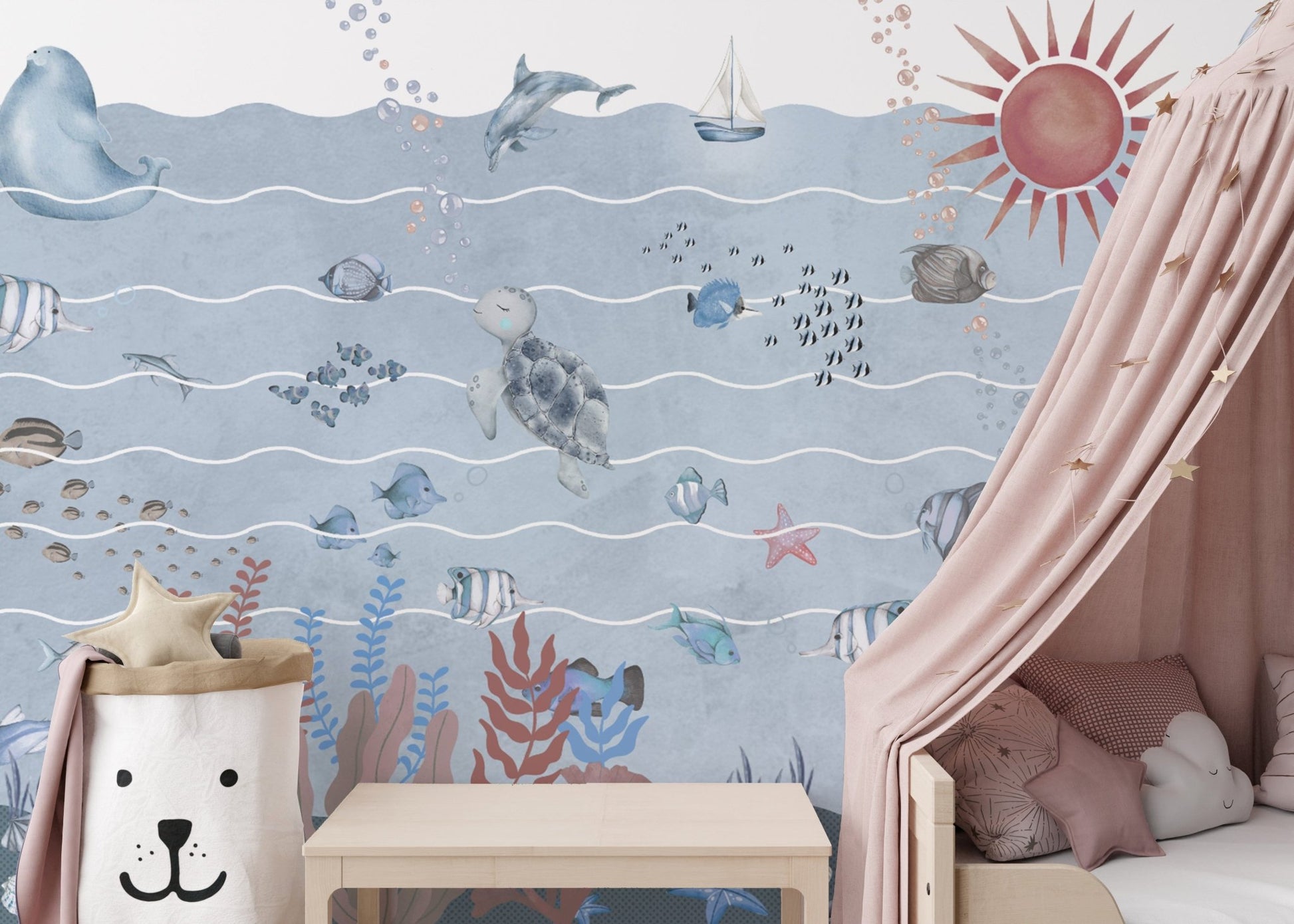 Marine Life Underwater Wall Mural Design
