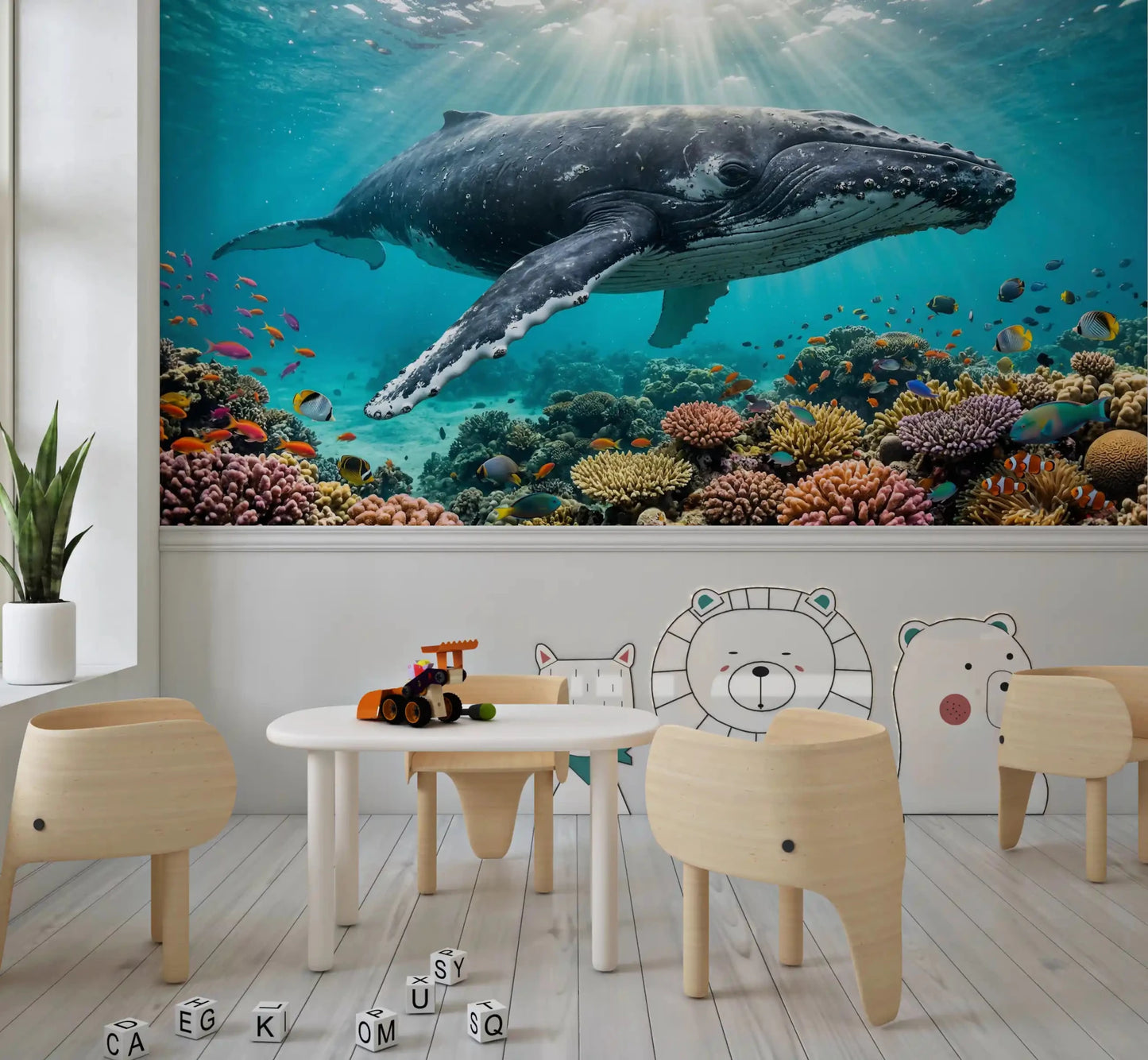 Clear blue water and marine life shape Underwater Paradise wall mural, GD9224