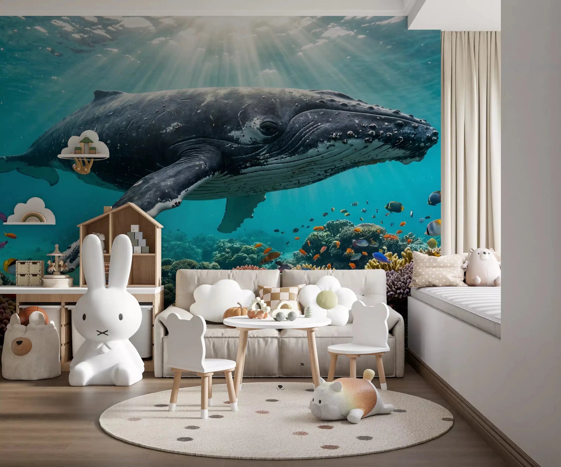 Tropical fish move around coral reef in Underwater Paradise wall mural, GD9224