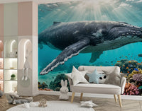 Kids room setup uses Underwater Paradise wall mural with marine life, GD9224