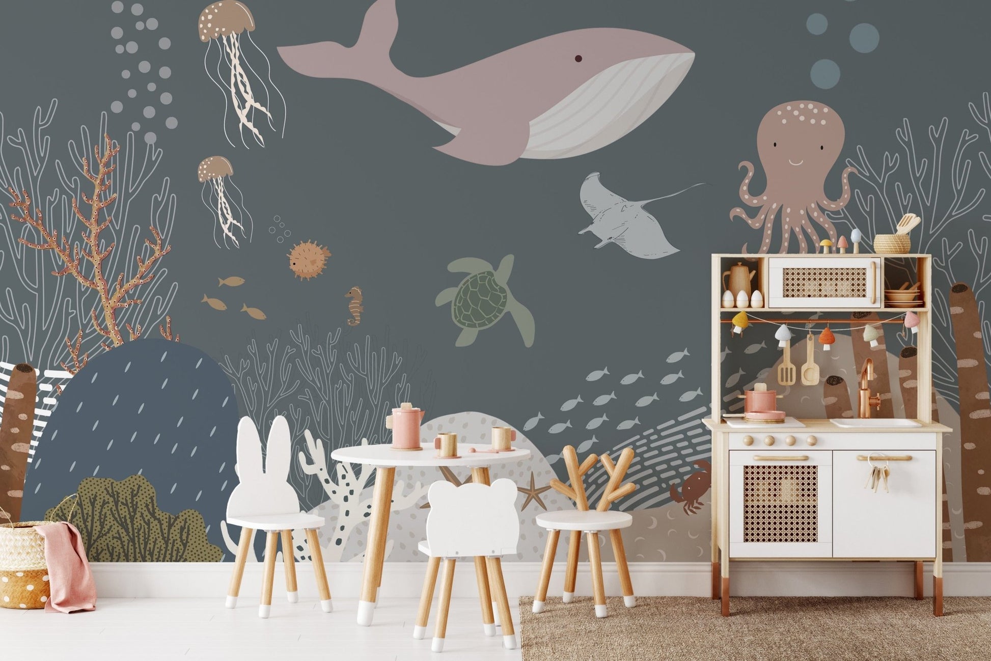 Cartoon sea creatures mural design
