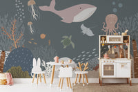 Cartoon sea creatures mural design
