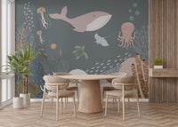 Playful fish and coral reef wallpaper
