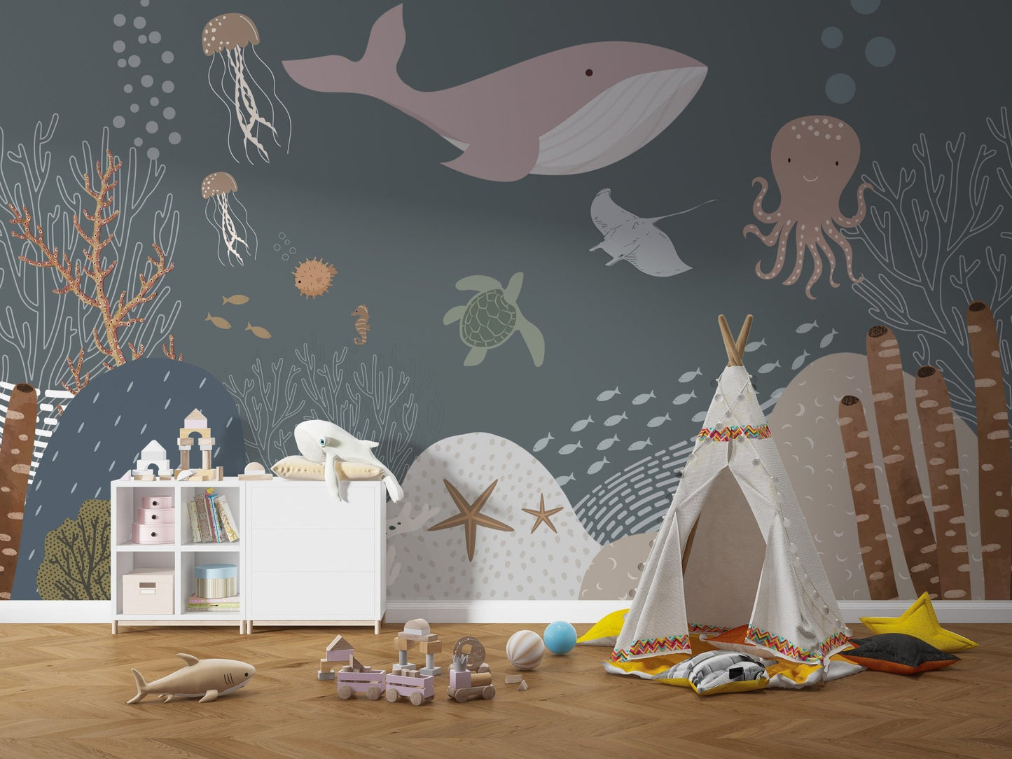 Aquatic world wallpaper for nursery
