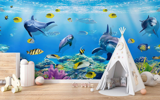 Underwater Sea Dophine Wallpaper Mural B113