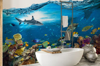Underwater splash with coral reef wallpaper mural
