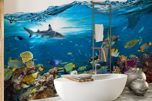 Underwater splash with coral reef wallpaper mural A273