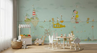A graceful subtle pattern wall mural in cool, tranquil tones.
