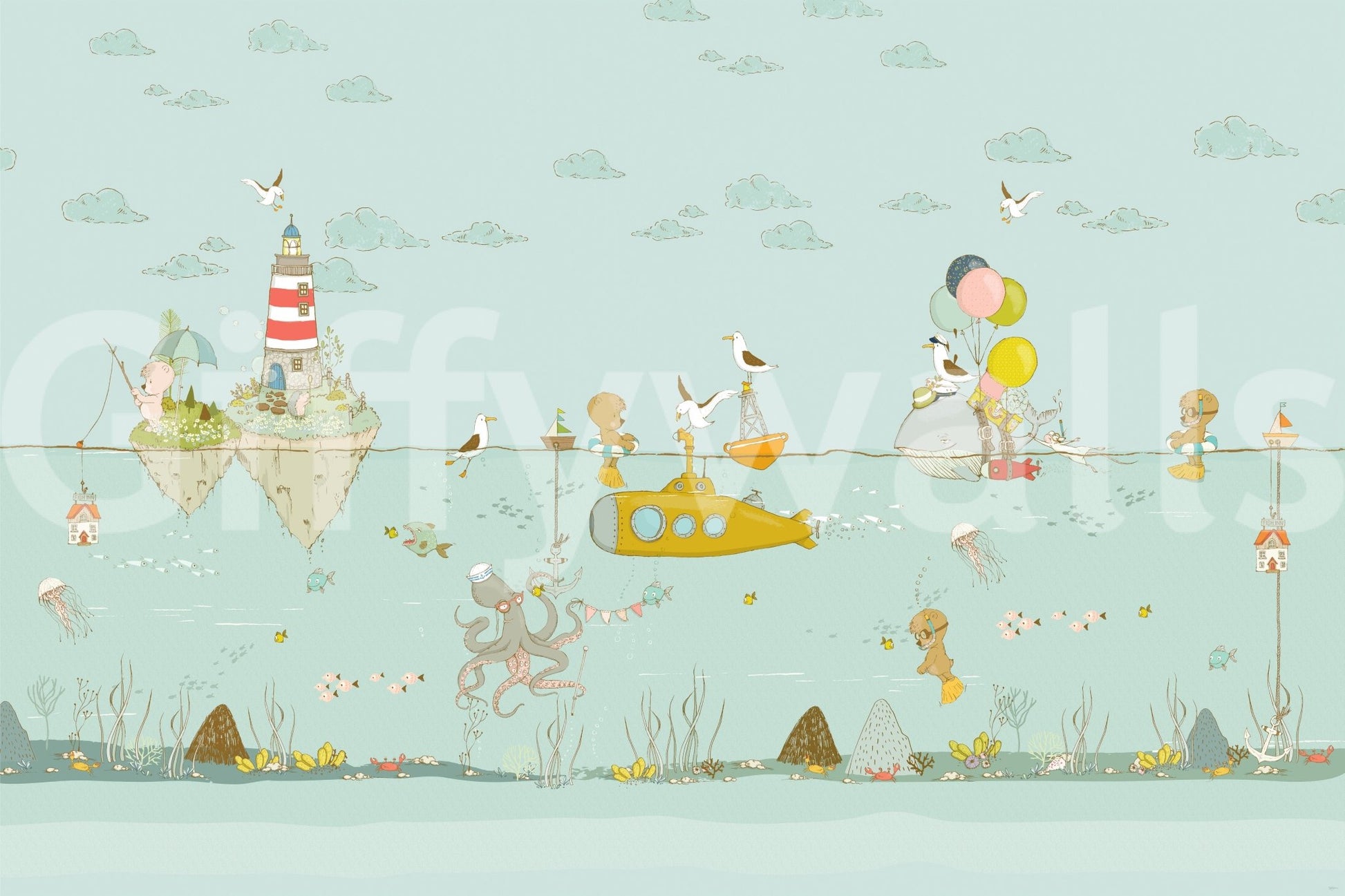 A high-quality serene ocean wall mural for walls.