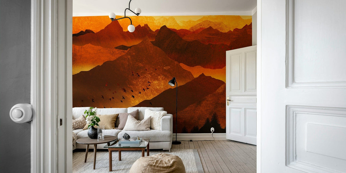 Hot landscape mural with fire hues

